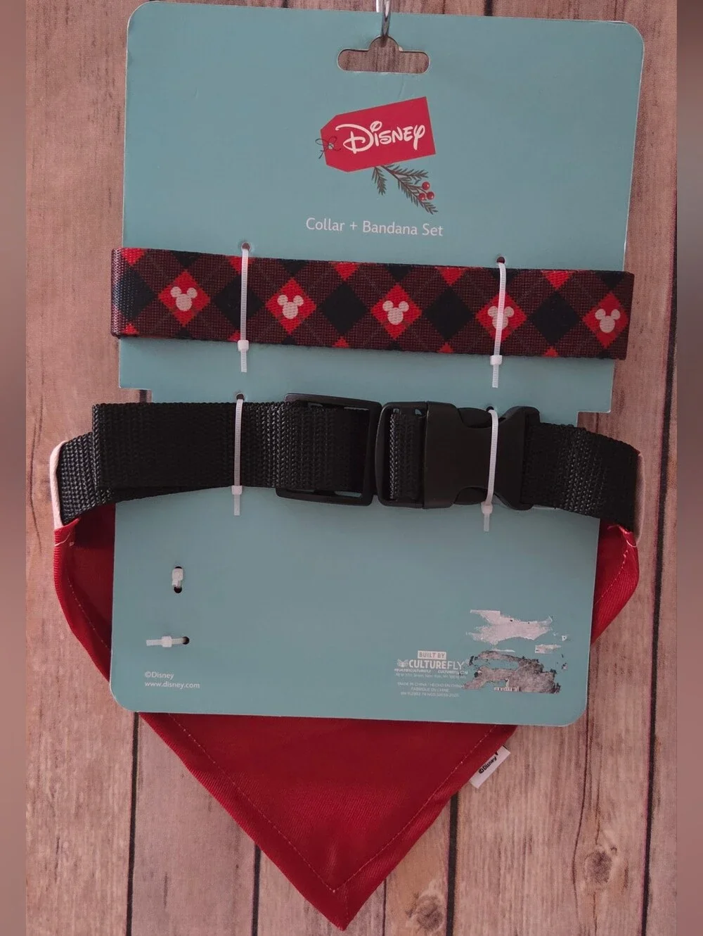Disney Mickey Yuletide Bandana & Plaid Collar Set NIP